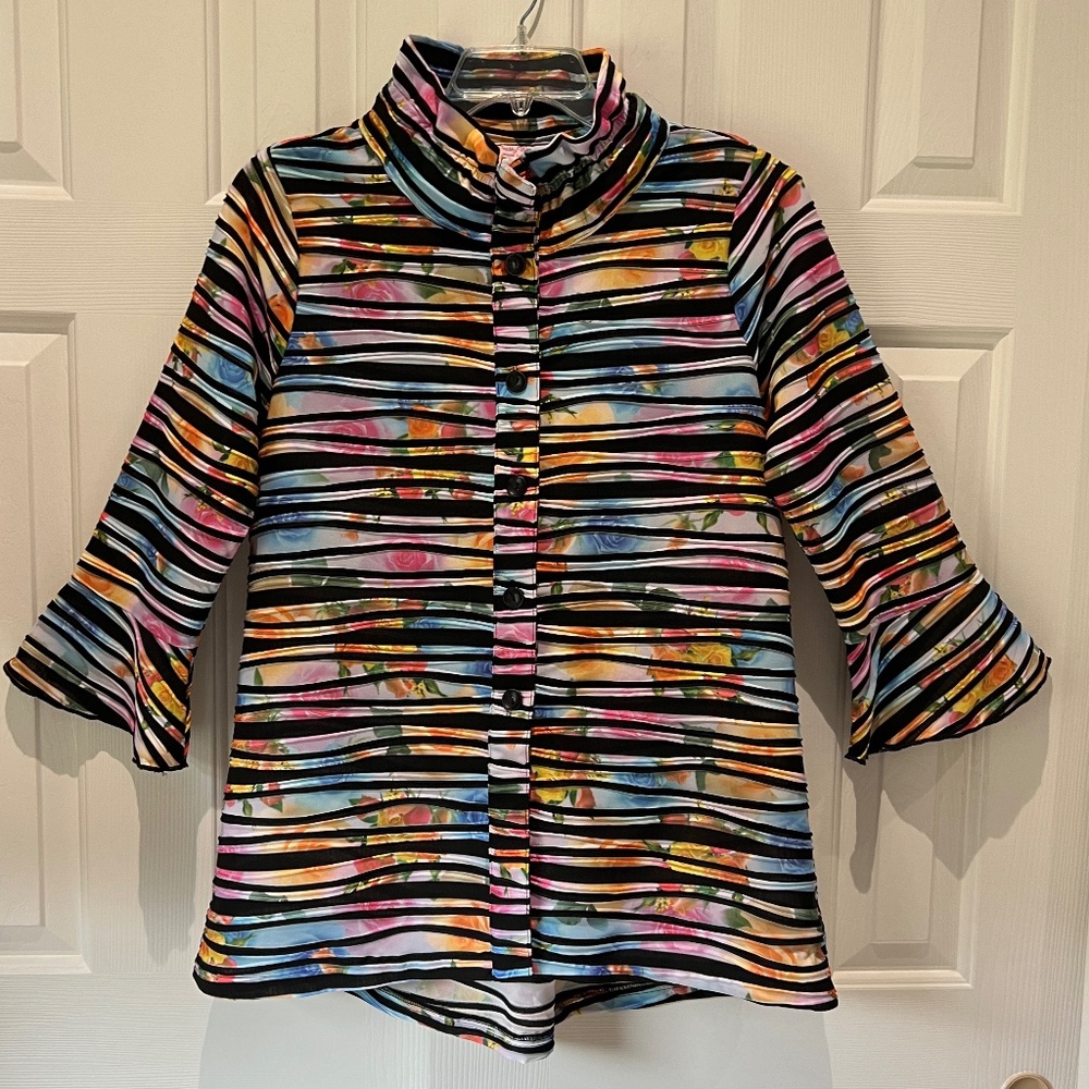 Pretty Women Vintage Striped Colorful Back Interest Jacket SZ M Blouse/…